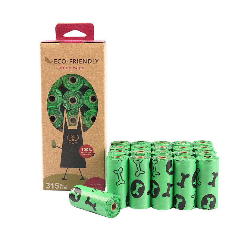 Eco-friendly dog waste bags in a vibrant green color, highlighting their environmentally safe design for pet owners.