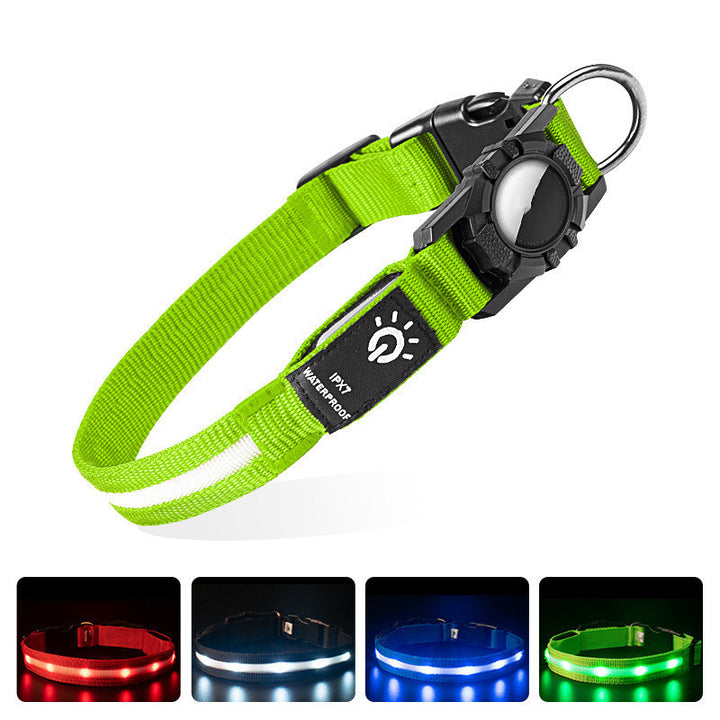 Green AirTag Dog Collar – LED Safety Tracker Holder for Pets