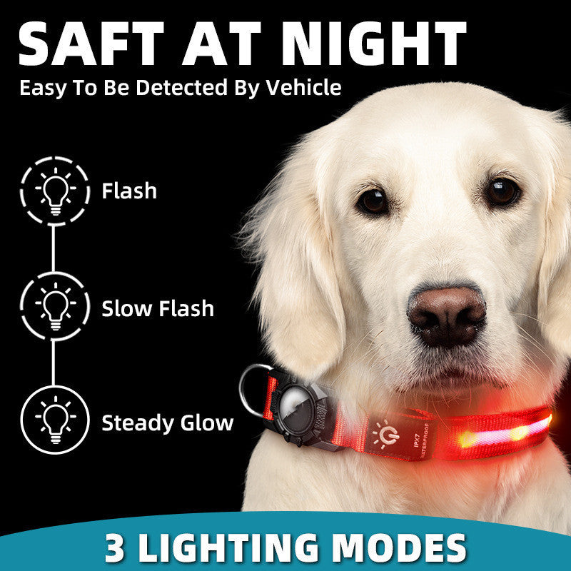 Promotional image of AirTag Dog Collar – LED Safety Tracker Holder for Pets