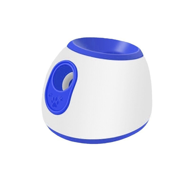 An image showing an automatic ball throwing machine in blue and white color combination