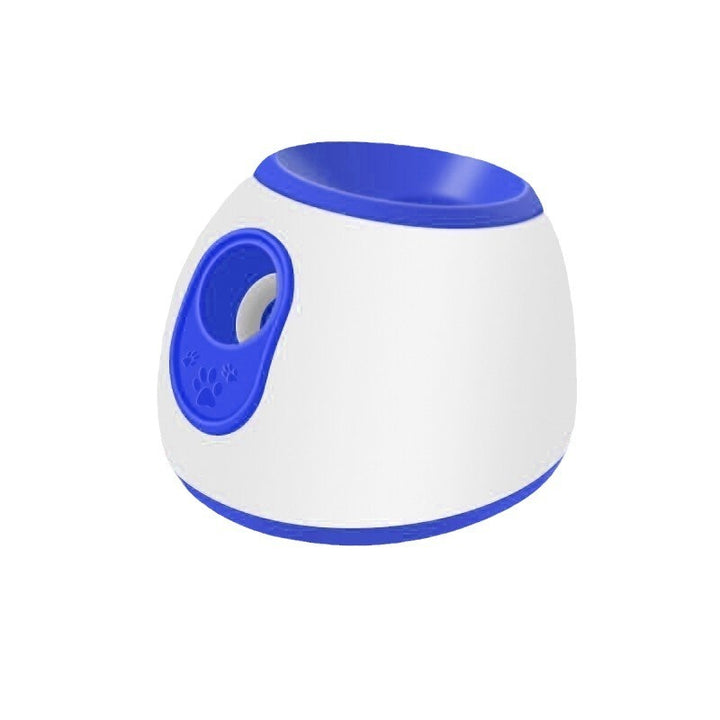 An image showing an automatic ball throwing machine in blue and white color combination