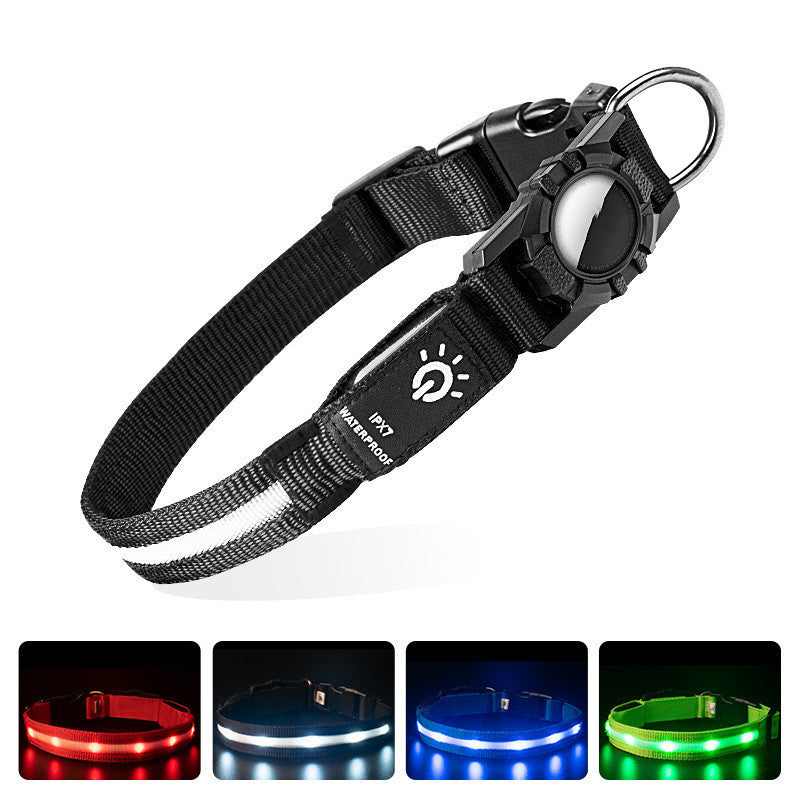 Black AirTag Dog Collar – LED Safety Tracker Holder for Pets