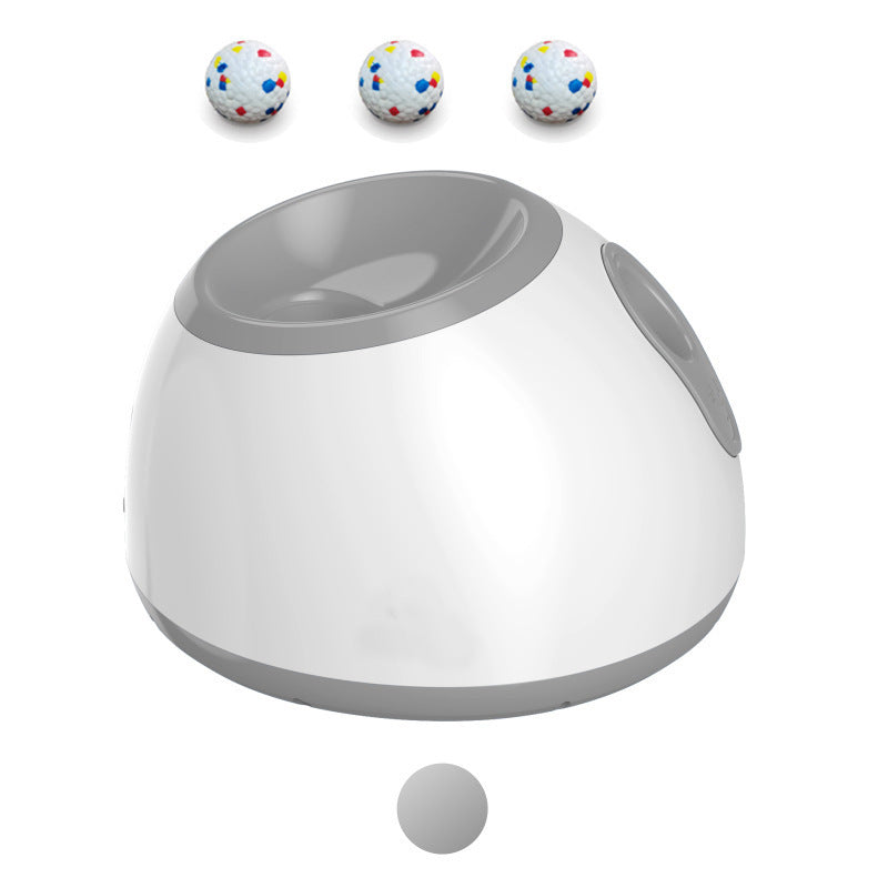 An image showing an automatic ball throwing machine in gray and white color combination