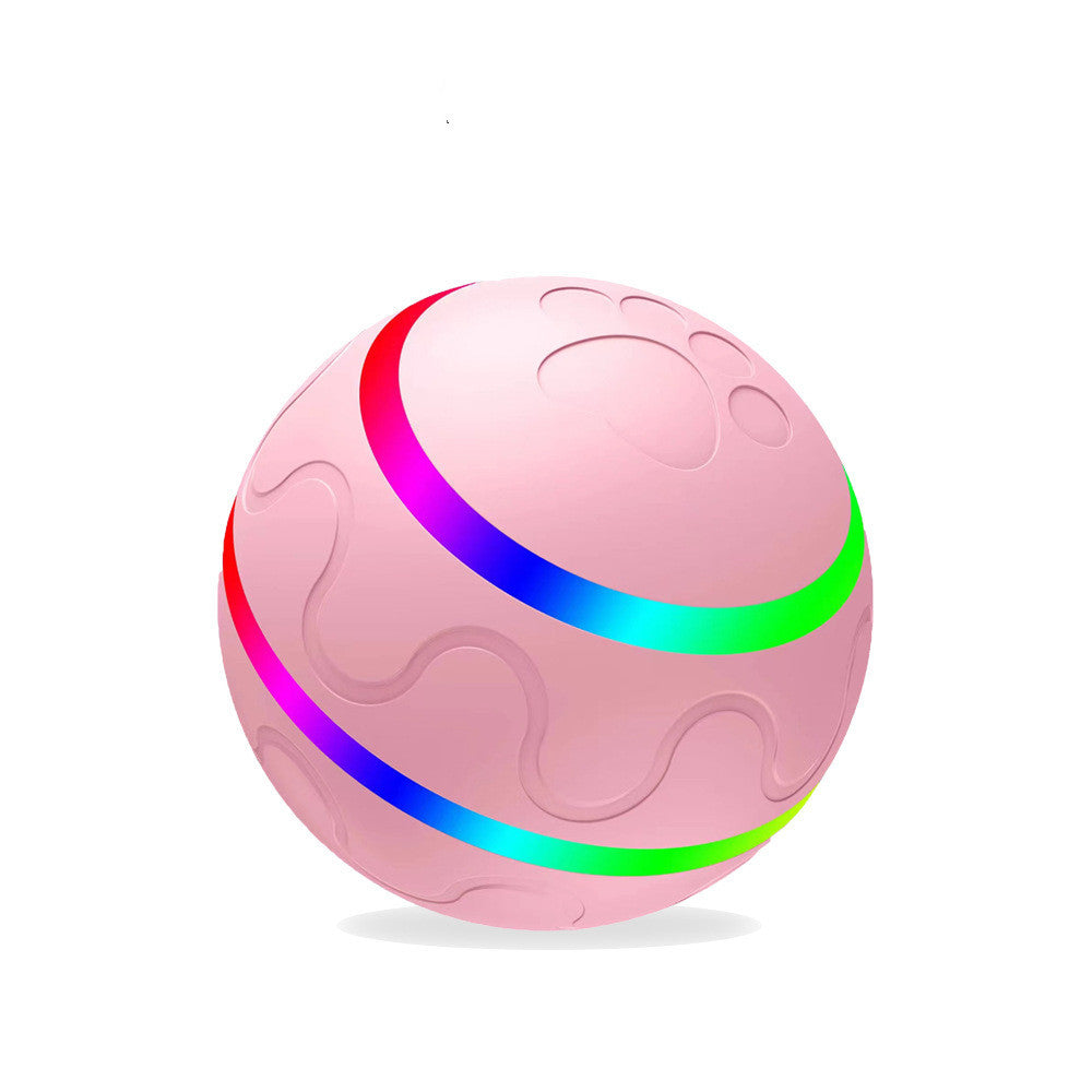 Pink ball with colorful bands on a white background