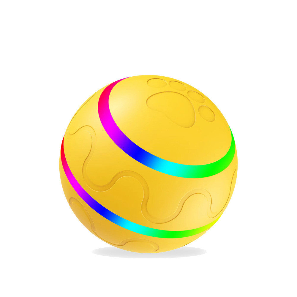 Yellow ball with colorful bands on a white background