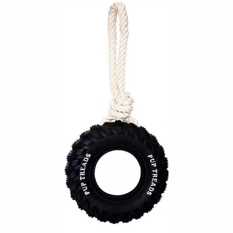 Black tire with rope on a white background