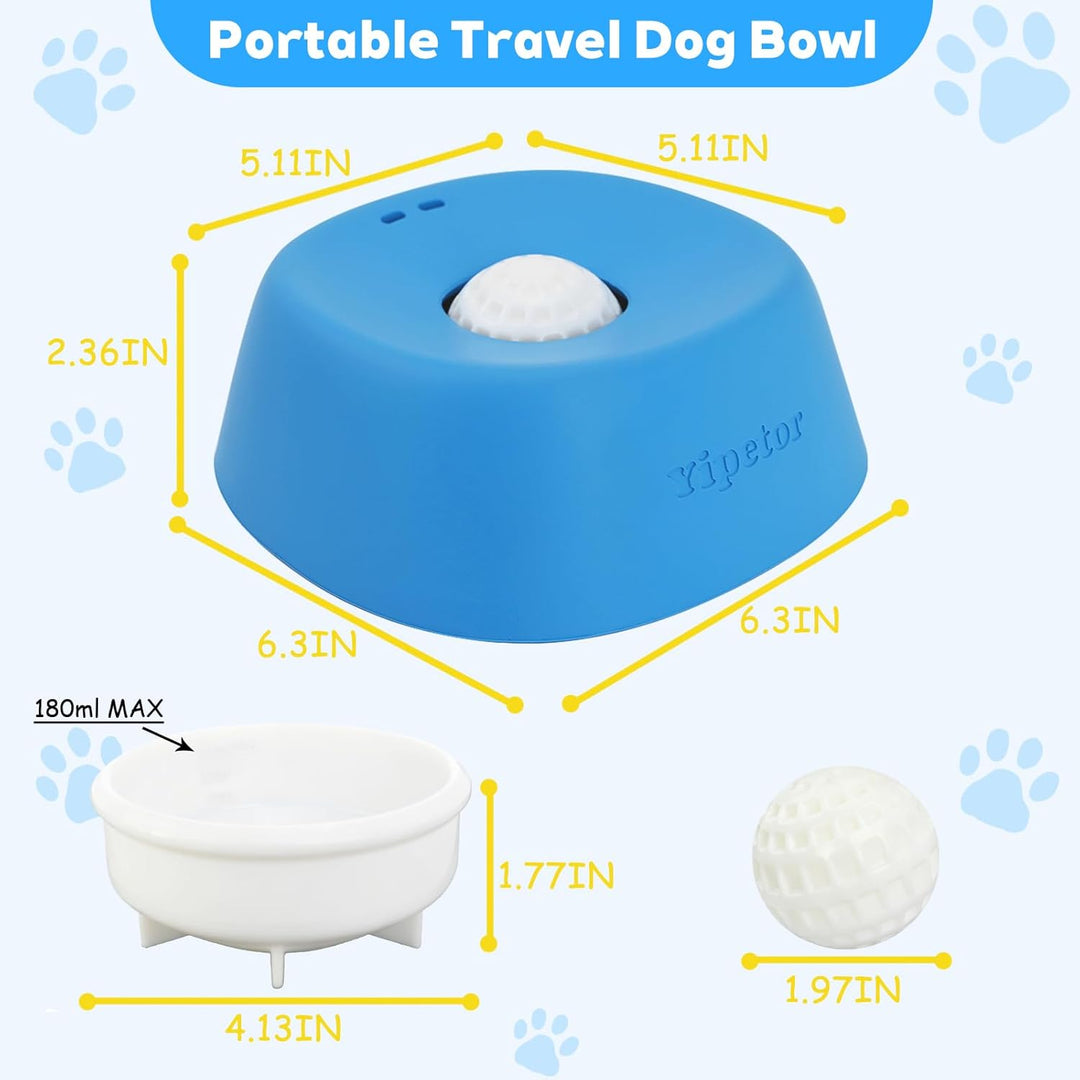 Portable travel dog bowl with measurements on a white background
