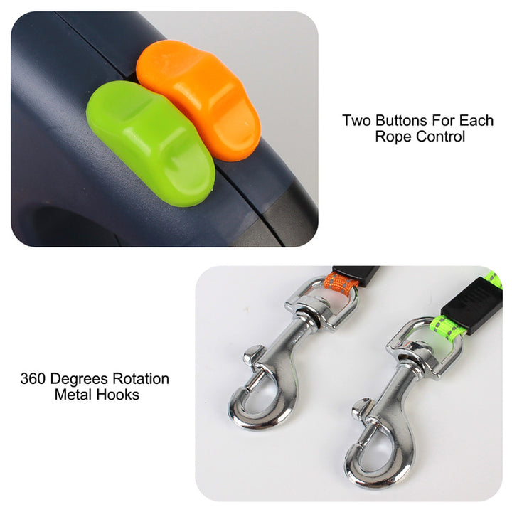 Close-up of a control handle with orange and green buttons and metal hooks on a white background.