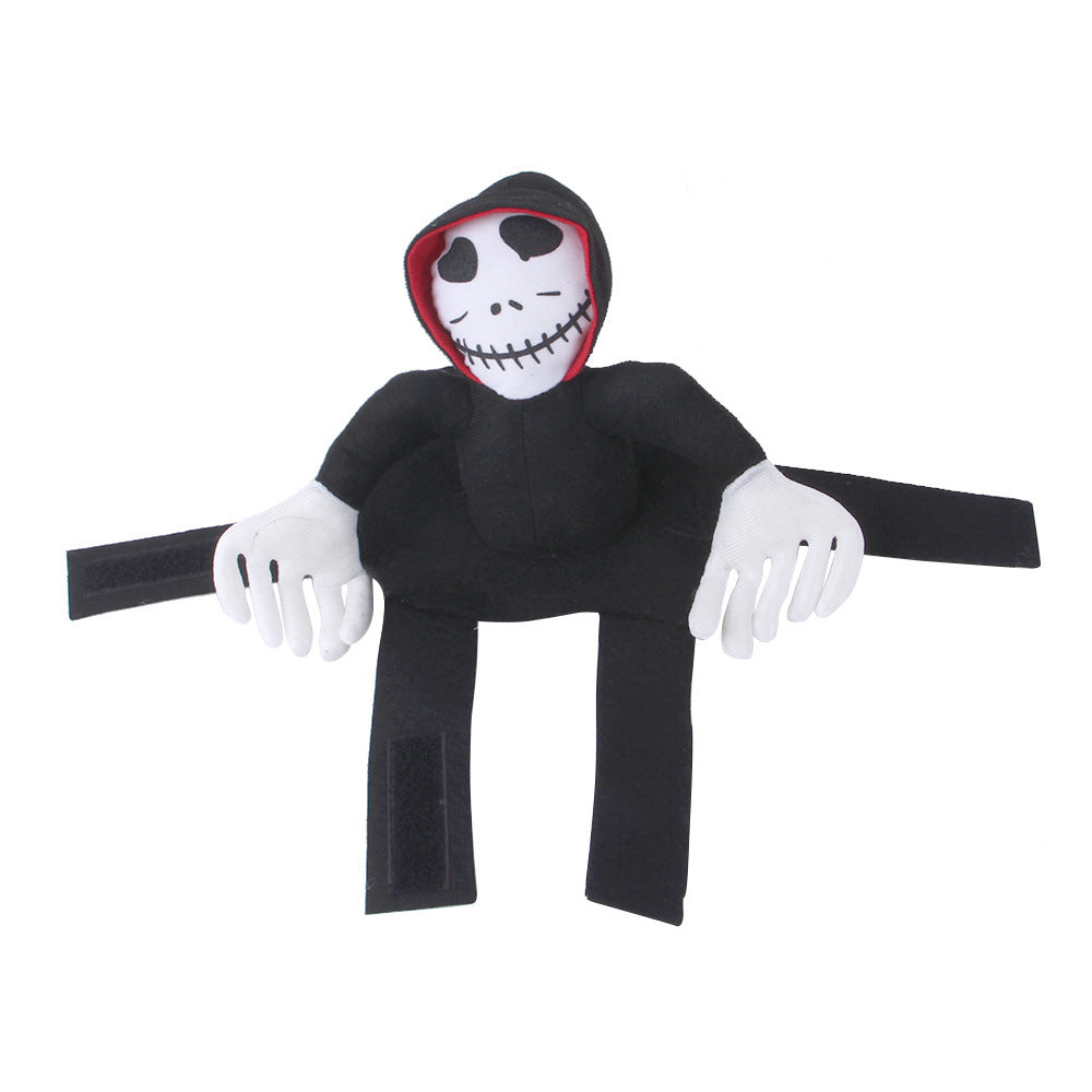 Ghost Ride-On Dog Costume with white gloves on a white background