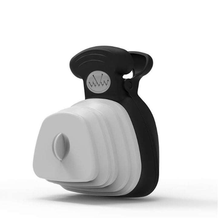 Gray and black Portable Dog Poop Scooper with Bag Holder on a white background