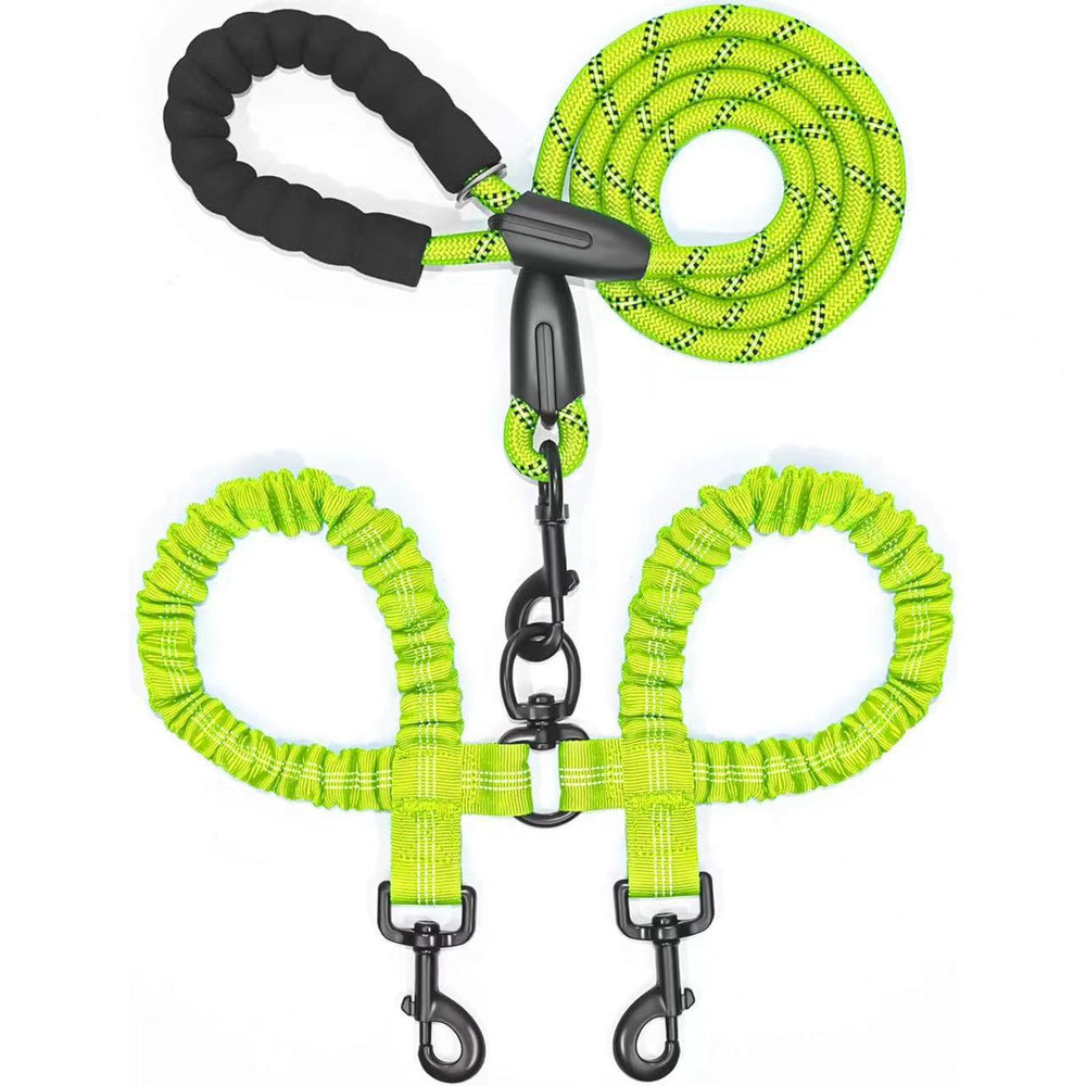 Green dog leashes with black clips on a white background