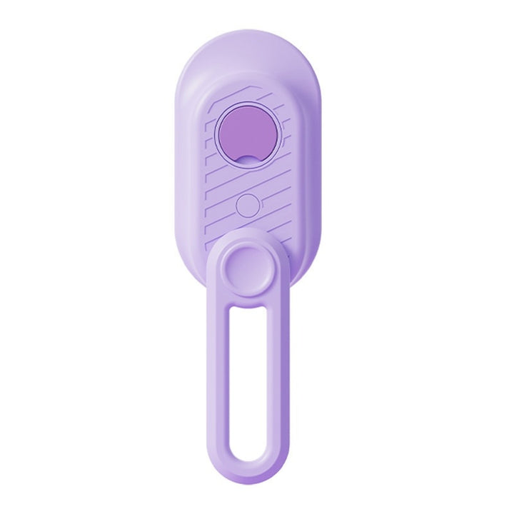 Purple plastic tool with a clip on a white background