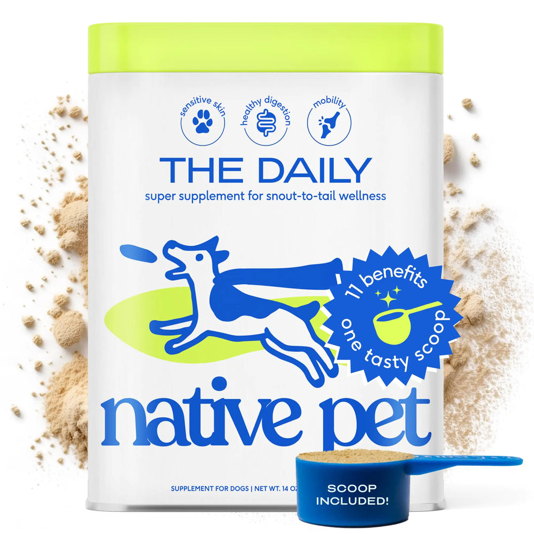 Native Pet supplement package with scoop on a white background