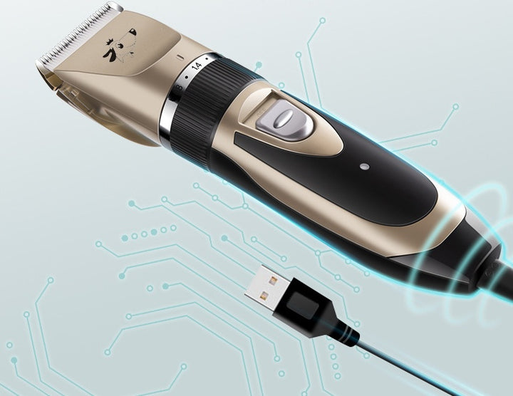 Hair trimmer with USB cable on a circuit board background