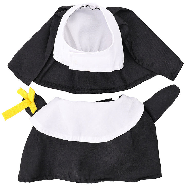 Black and white nun costume for pets with yellow bow on a white background