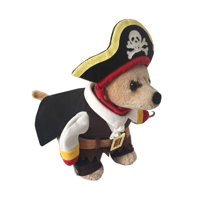 Plush toy bear dressed as a pirate on a white background