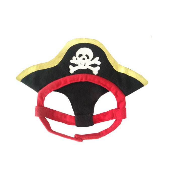 Pirate-themed pet hat with skull and crossbones design on a white background