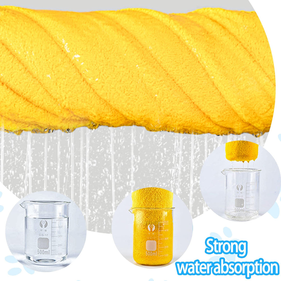 Yellow sponge with water droplets, showing strong water absorption capacity.