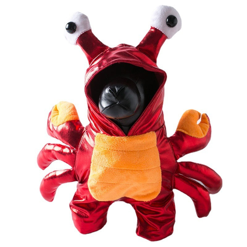 Red crab costume with orange belly on a white background