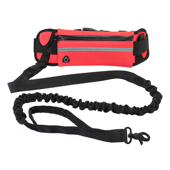 Red waist bag with black leash on a white background