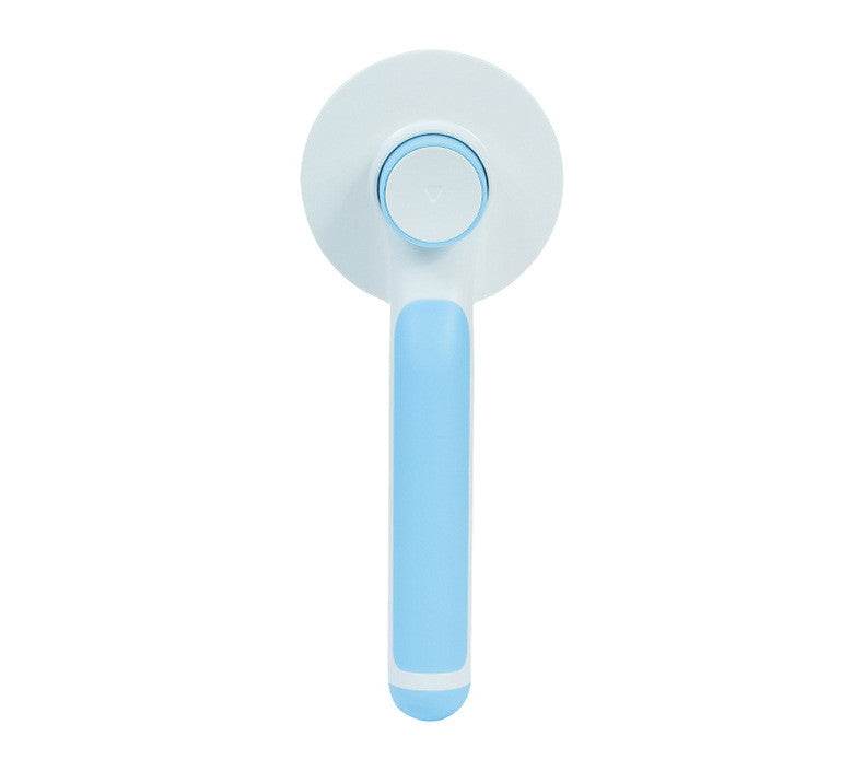 Light blue handheld shower head on a white background