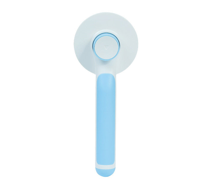 Light blue handheld shower head on a white background