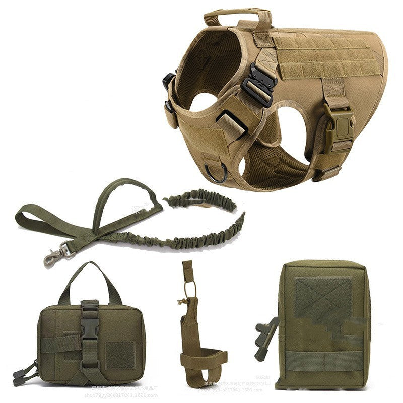 Tactical dog vest with accessories on a white background