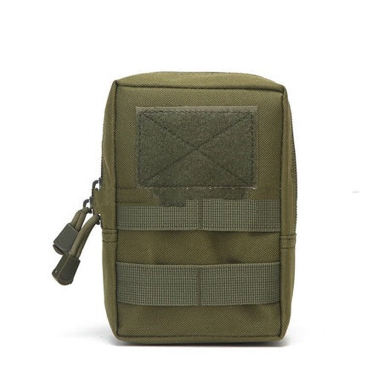 Green tactical pouch with multiple straps on a white background