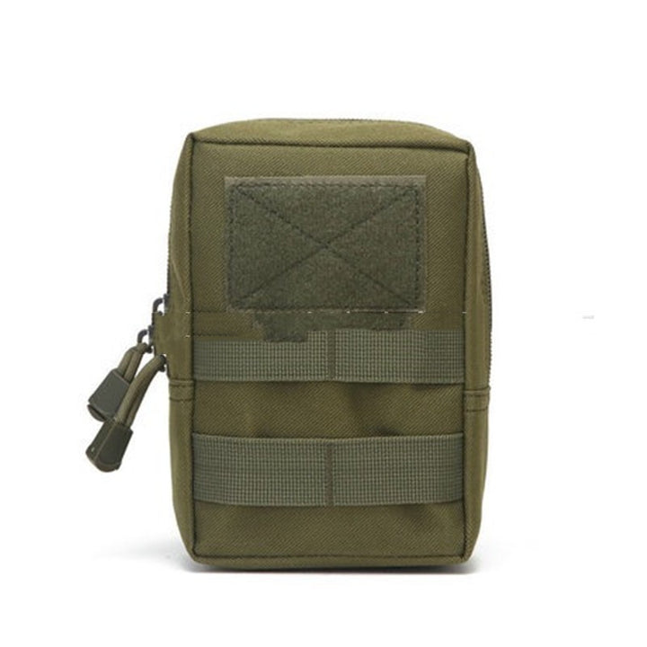 Green tactical pouch with multiple straps on a white background