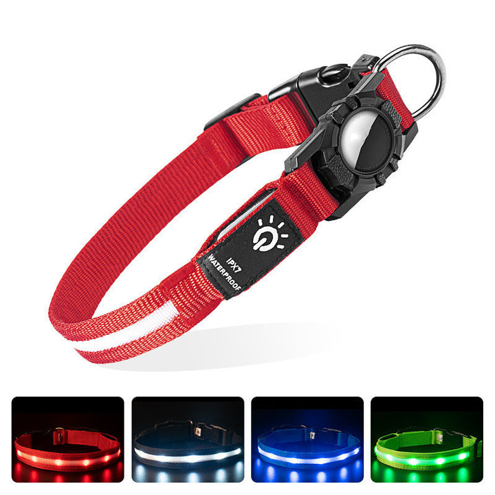 Red AirTag Dog Collar – LED Safety Tracker Holder for Pets