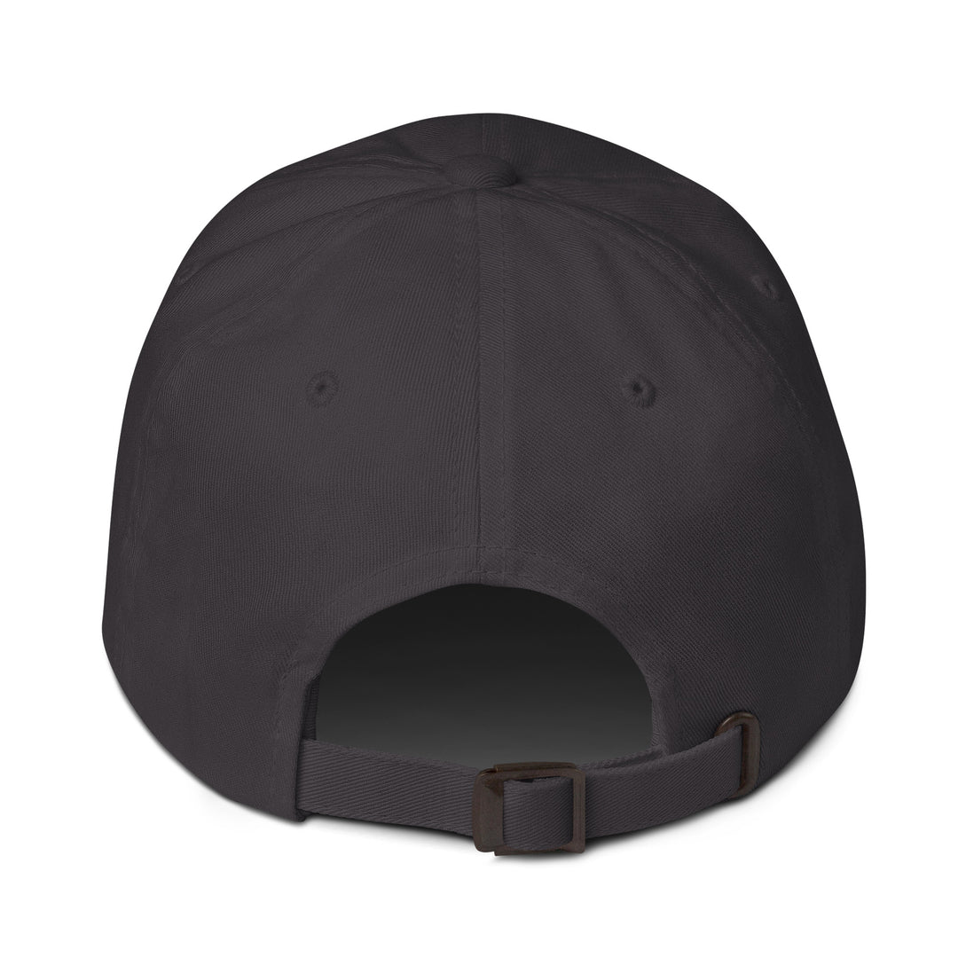 Black cap with a strap on a white background