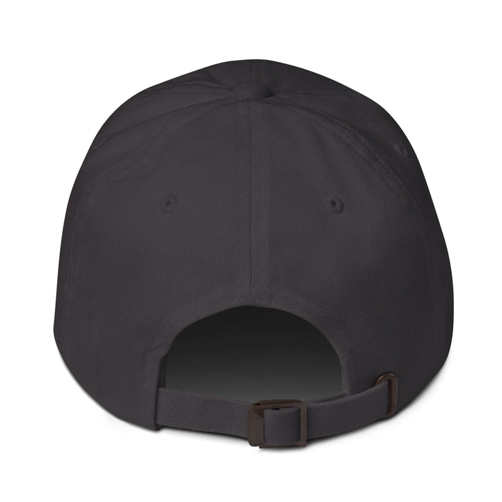 Black cap with a strap on a white background