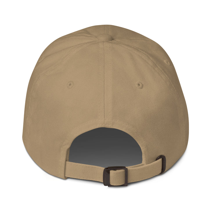 Beige baseball cap with a brown buckle on a white background