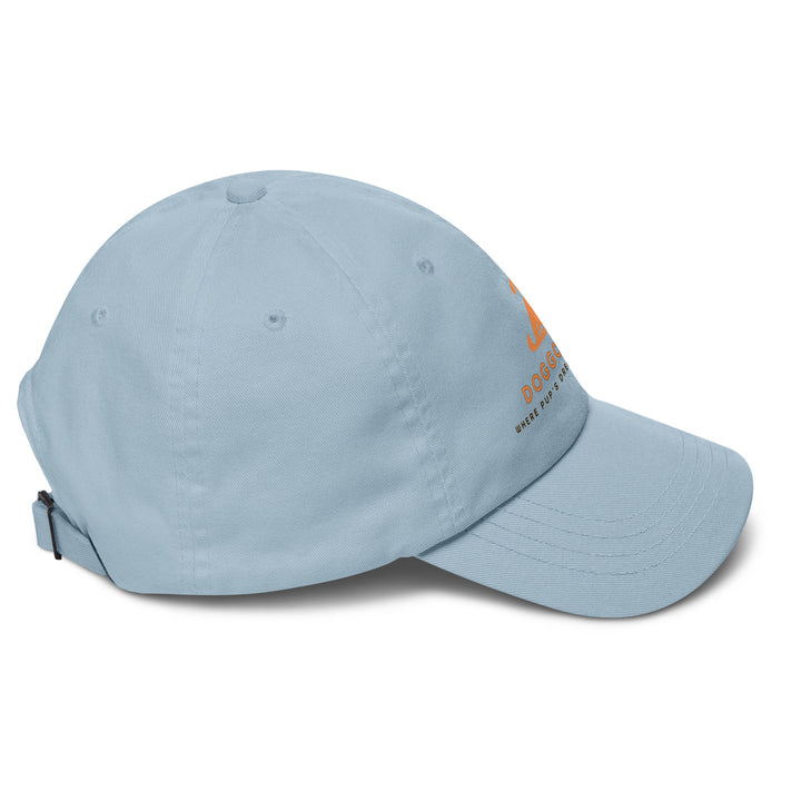 Light blue baseball cap with a logo on a white background