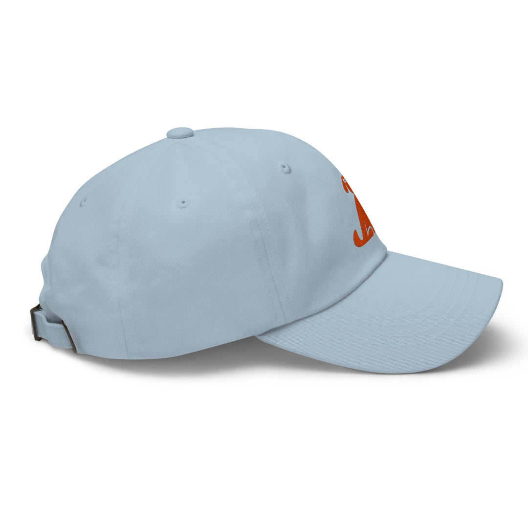 Light blue baseball cap with a logo on the back against a white background