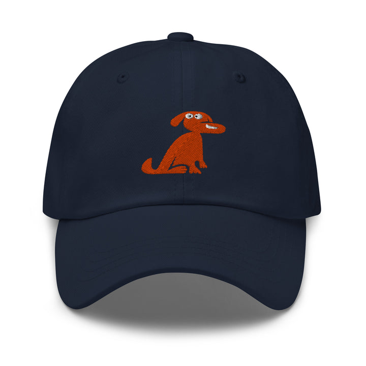 Navy blue cap with an orange dog logo on a white background