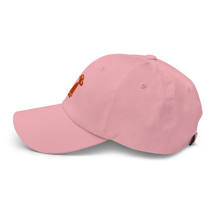 Pink cap with a logo on a white background
