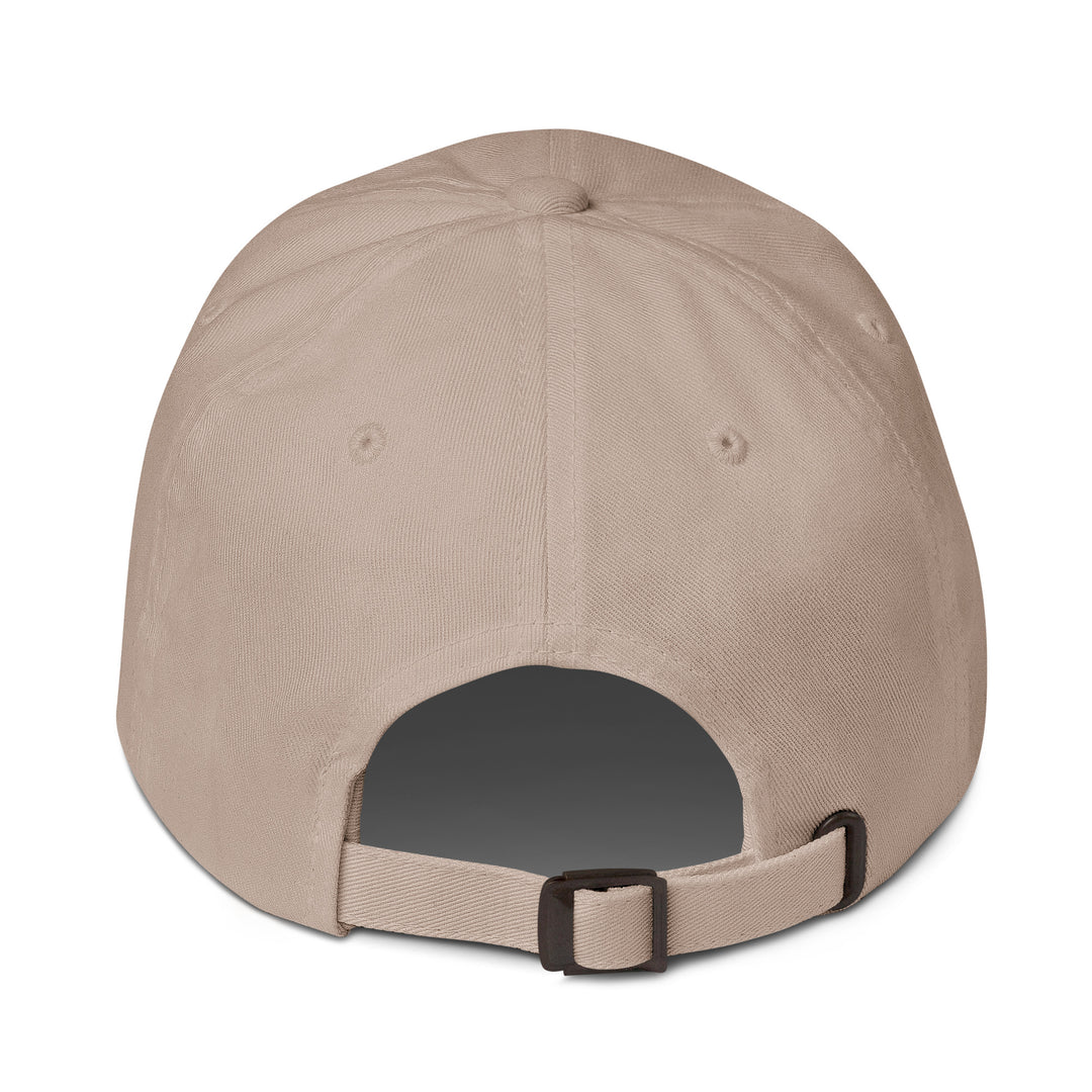 Beige baseball cap with a brown buckle on a white background