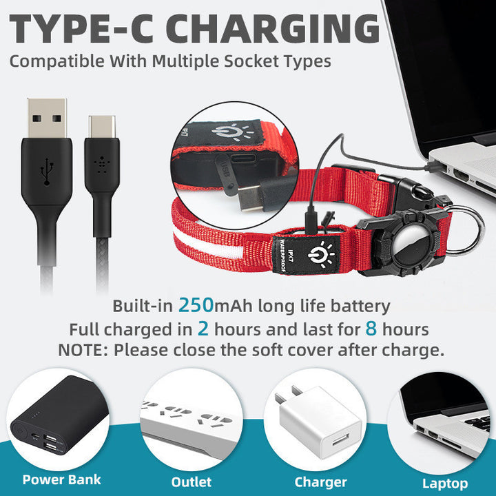 AirTag Dog Collar – LED Safety Tracker Holder for Pets