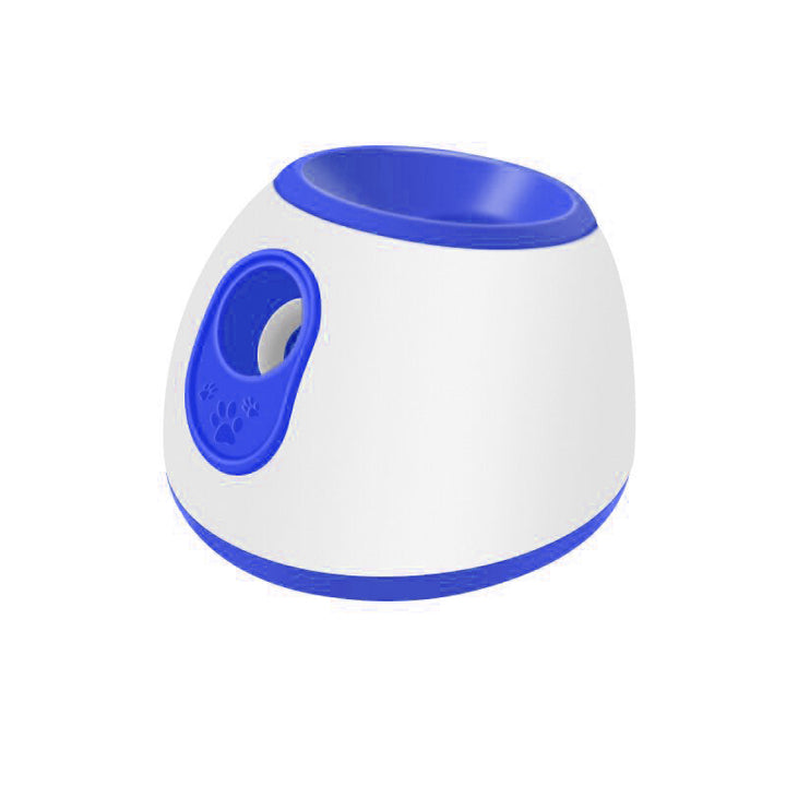 An image showing an automatic ball throwing machine in blue and white color combination